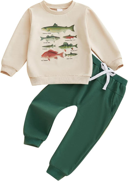 Toddler Baby Boy Fall Clothes Animal Print Long Sleeve Pullover Tops + Drawstring Pants Winter Outfits
