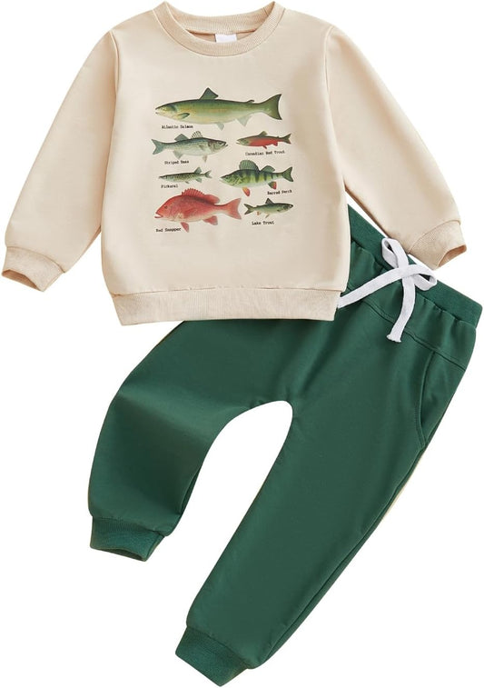 Toddler Baby Boy Fall Clothes Animal Print Long Sleeve Pullover Tops + Drawstring Pants Winter Outfits