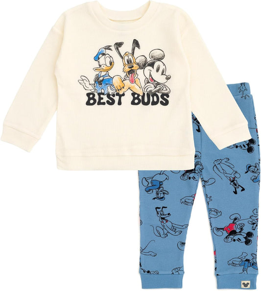Waffle Knit Pullover Sweatshirt and Jogger Pants Outfit Set Newborn to Little Kid Sizes (0-3 Months - 5)