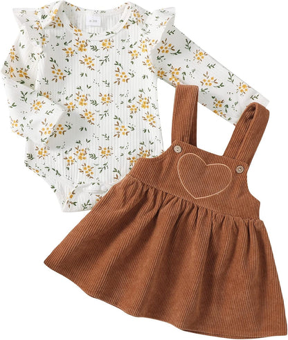 Newborn Baby Girl Clothes Toddler Long Sleeve Ruffle Romper Top Infant Skirt Set Little Girl Overall Dress