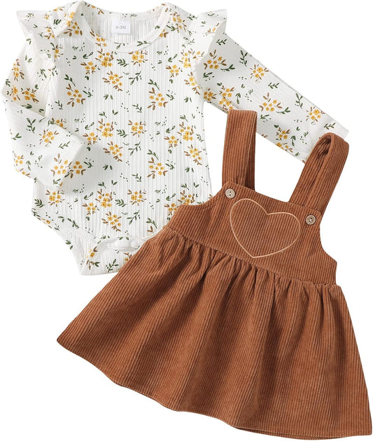 Newborn Baby Girl Clothes Toddler Long Sleeve Ruffle Romper Top Infant Skirt Set Little Girl Overall Dress