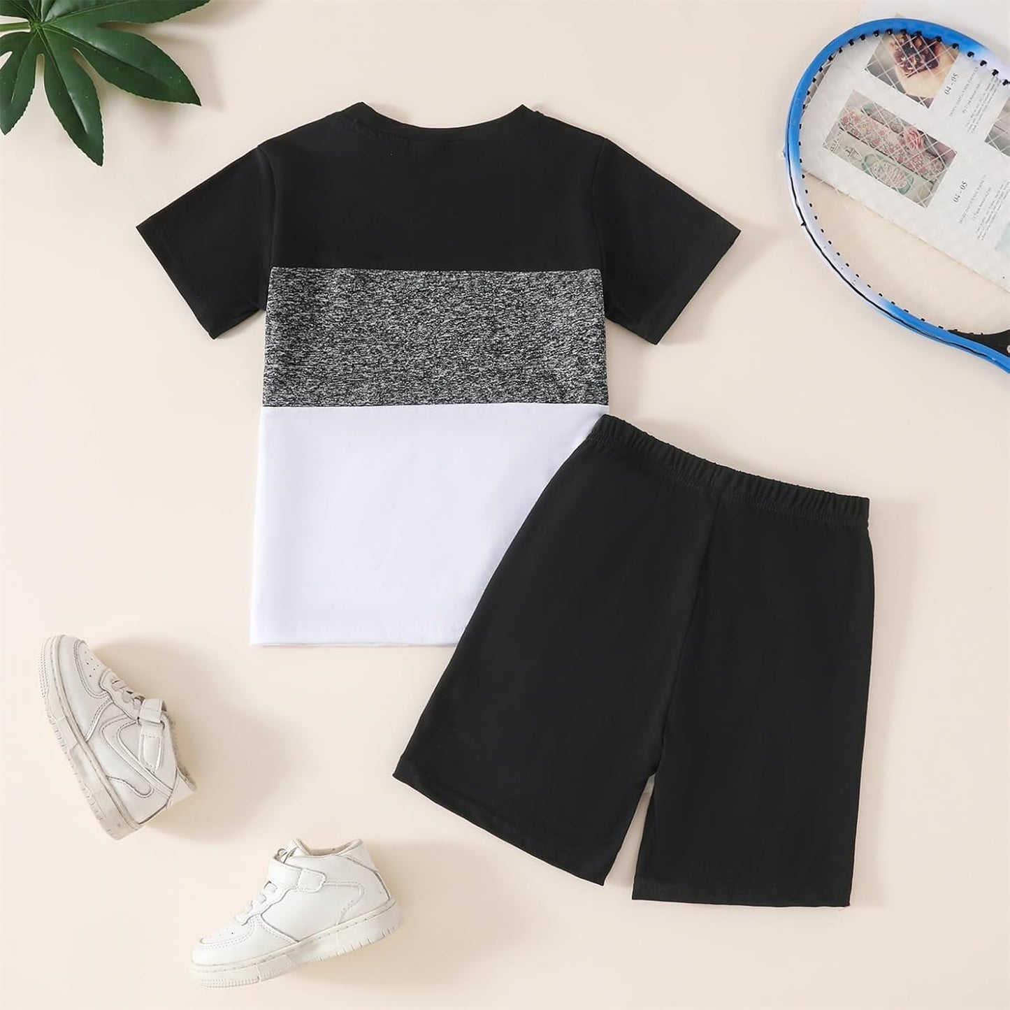 Toddler Kid Boy Clothes Colorblock Letter Graphic Tee Shorts 2PC Summer Outfit Set