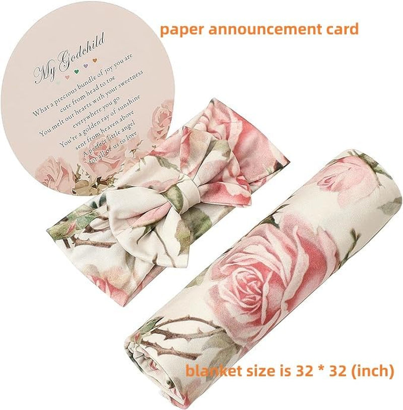 Newborn Receiving Blanket Headband Set Baby Flower Swaddle (Vintage Flower)