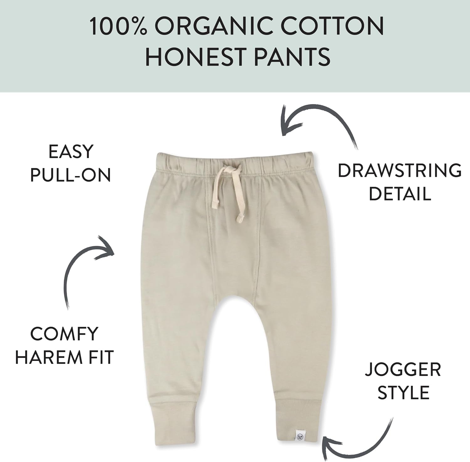 Multipack Honest Pants Joggers Pull on 100% Organic Cotton for Infant Baby and Toddler, Boys, Girls, Unisex