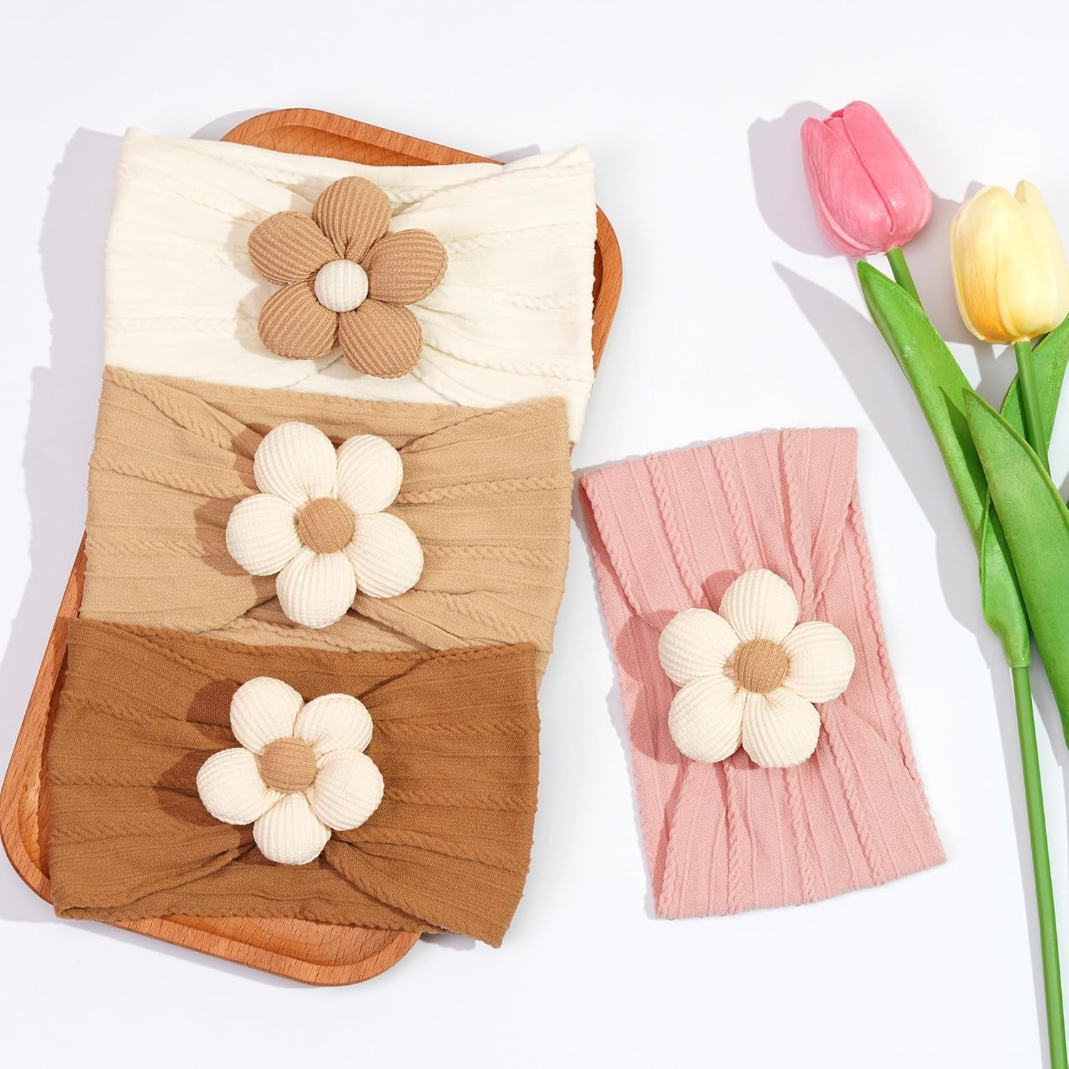 5 Pcs Baby Flower Headbands Baby Girls Nylon Headbands Soft Hairbands Hair Accessories for Newborn Infant Toddler Kids