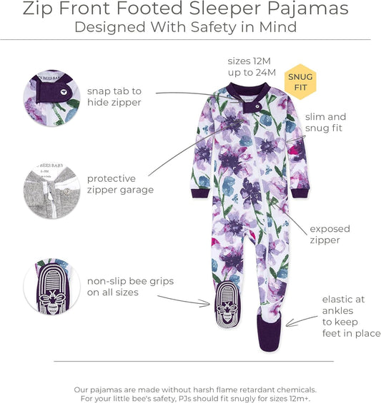 Girls' Snug Fit One-Piece Footed Non-Slip Sleeper Pajamas