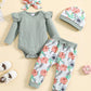 Baby Girl Clothes Newborn Infant Outfits Cute Summer Clothes Spring Romper Set+Hat+Headband