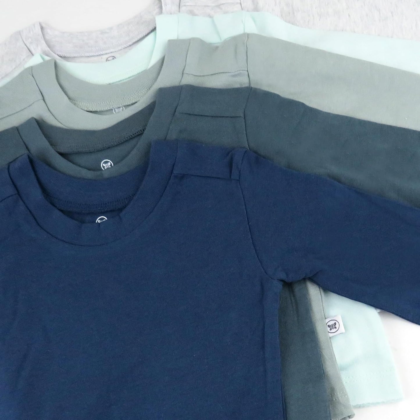 5-Pack Long Sleeve T Shirts 100% Organic Cotton for Toddler, Little Kids Boys, Girls