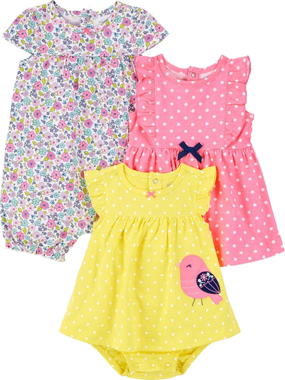 Baby-Girls 3-Pack Romper, Sunsuit and Dress