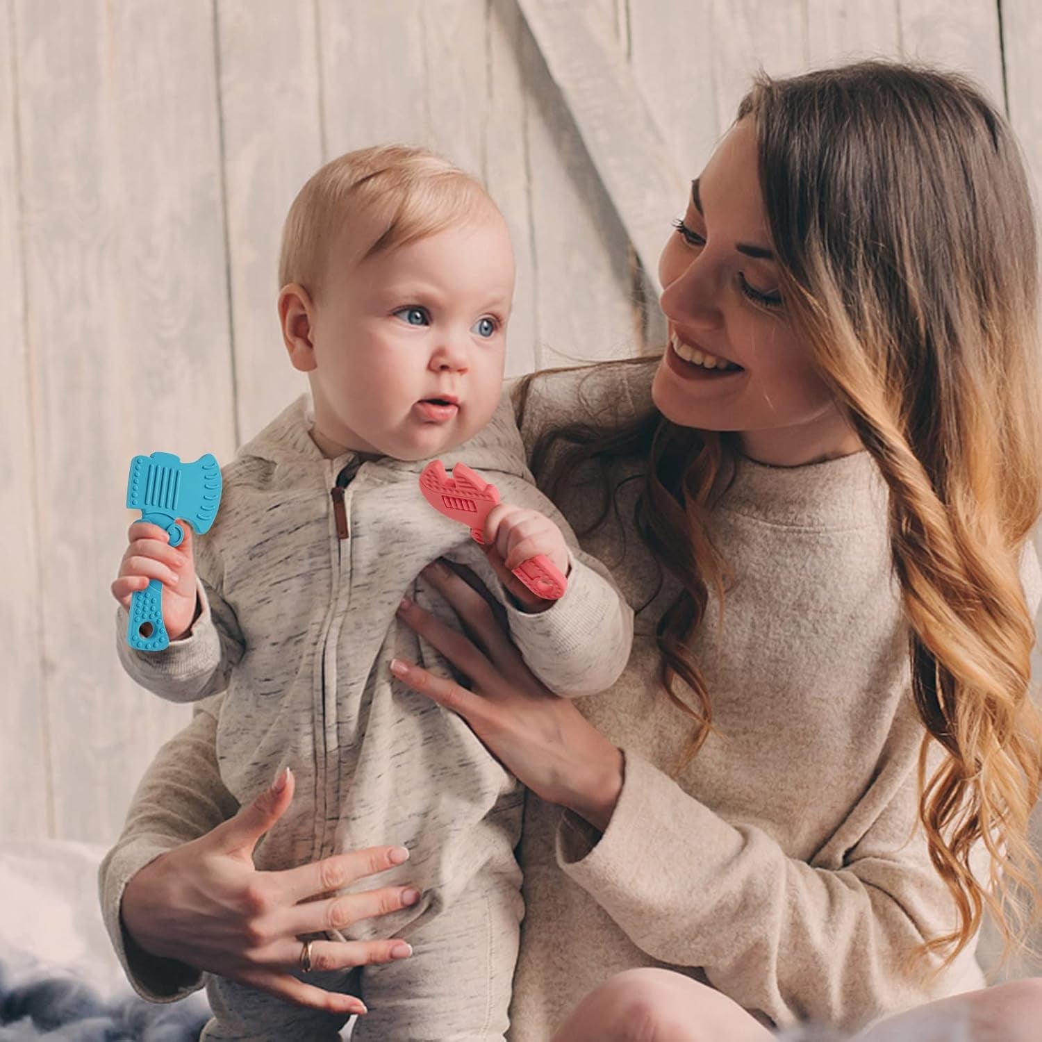 Baby Teething Toys for Babies 0-6 Months 6-12 Months, BPA Free Silicone Baby Molar Teether Chew Toys, Hammer Wrench Spanner Pliers for Boys Girls, Soft-Textured, Easy to Hold & Clean, 4 Packs