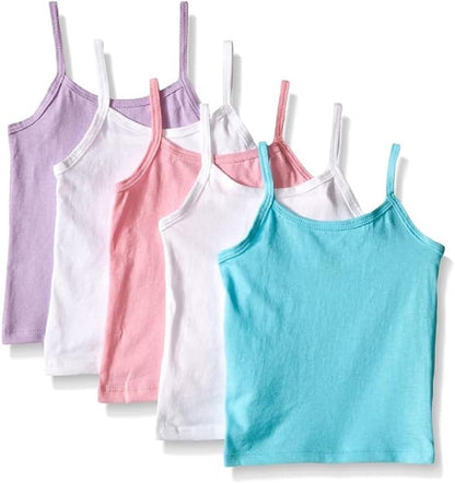 Girls’ Cami Tops, 100% Cotton Camisoles, Assorted Colors, Multipack