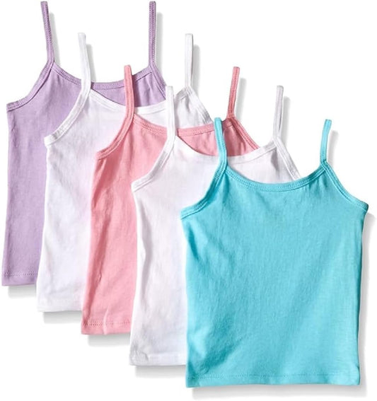 Girls’ Cami Tops, 100% Cotton Camisoles, Assorted Colors, Multipack