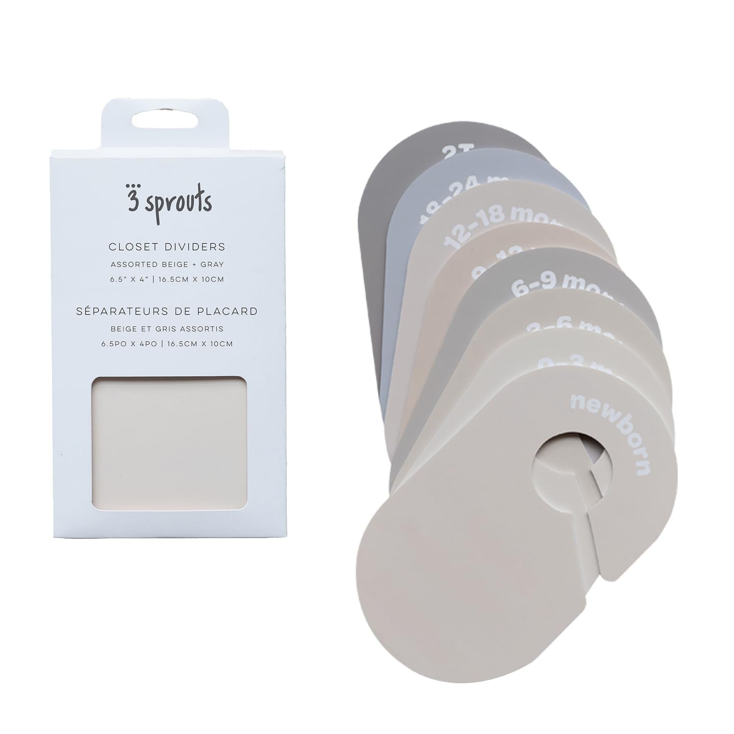 Baby Closet Dividers Set of 8 - Baby Clothes Organizer Toddler Hanger, Double-Sided Size Labels - Nursery Organization for Baby Clothing Newborn Infant to 2T Boy & Girl - Gray & Beige