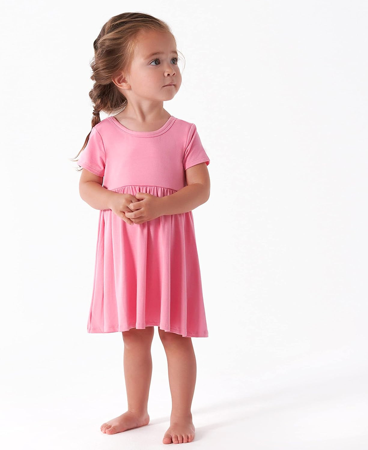 Baby Girls' Toddler Buttery Soft Short Sleeve Twirl Dress with Viscose Made from Eucalyptus