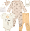 Newborn Baby Girl Boy Clothes - 7 Piece Mickey Mouse Winnie the Pooh Bib Onesie Overall Beanie Pants Gift Bag Gift Set