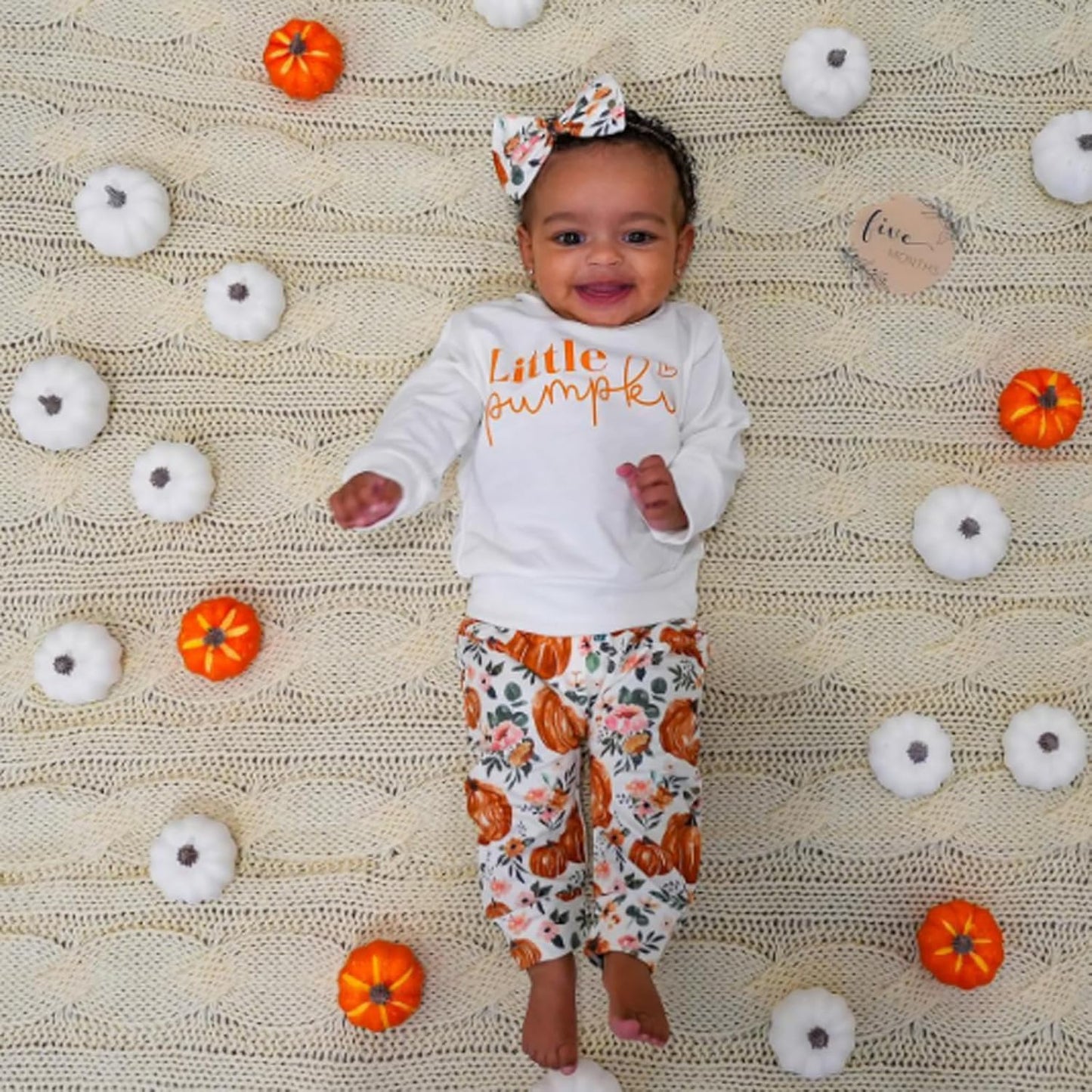 Baby Girl Winter Clothes Pumpkin Crewneck Sweatshirts Flower Sweatpants Headband Toddler Fall Halloween Outfits