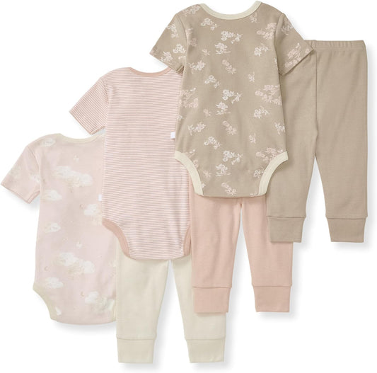 Unisex Baby 6-Piece Bodysuit and Pant Set, 100% Organic Cotton Infant Outfit Baby Essentials