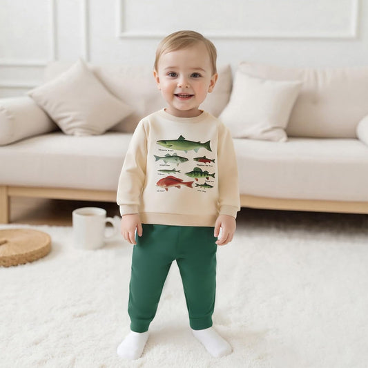 Toddler Baby Boy Fall Clothes Animal Print Long Sleeve Pullover Tops + Drawstring Pants Winter Outfits
