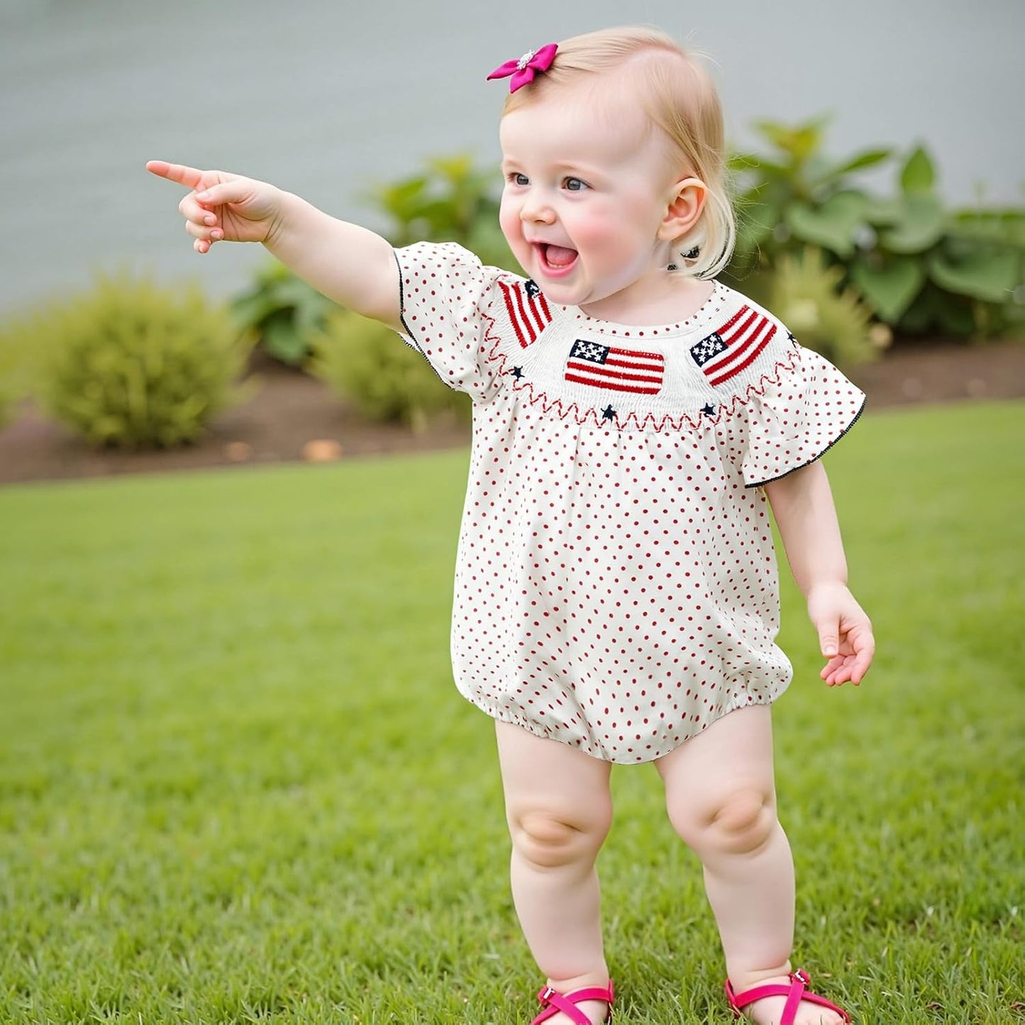 Baby Girl Romper Stripes Smocked Bodysuit Newborn Bubble Romper Infant Summer Festival Clothes