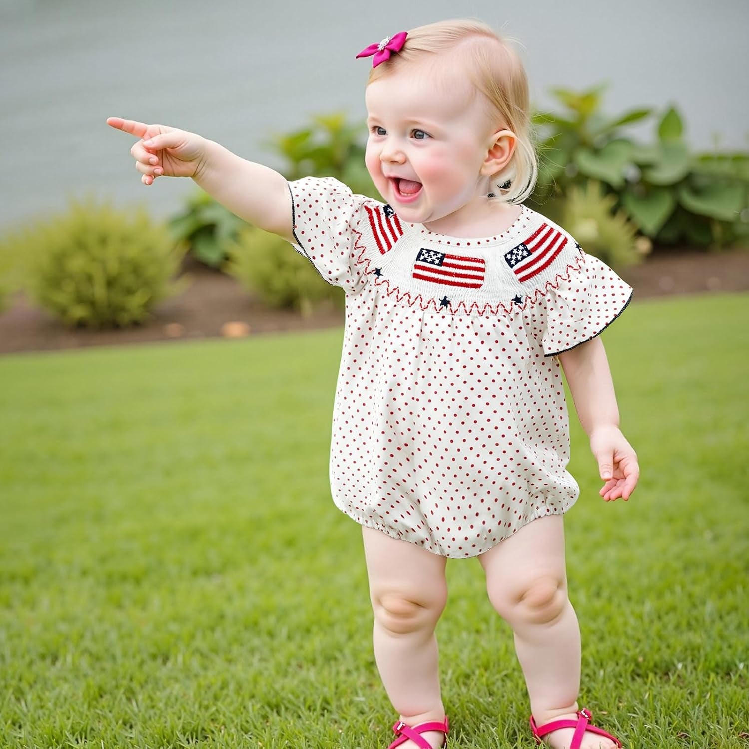 Baby Girl Romper Stripes Smocked Bodysuit Newborn Bubble Romper Infant Summer Festival Clothes
