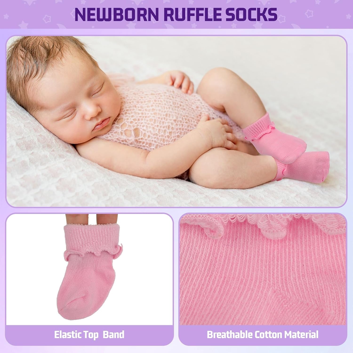 12 Pairs Baby Ruffle Ankle Socksturn Cuff Cotton Girls and Boys Non-Slip Warm Socks