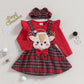 Christmas Baby Girl Outfit Newborn Cute Elk Fly Sleeve Romper Overall Dress Infant Girls Fall Winter Skirt Set