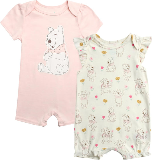 Baby Girls Romper - 2 Pack Ruffled Short Sleeve Baby Jumpsuit Romper - Cozy Baby Clothes for Girls (Newborn/Infant)