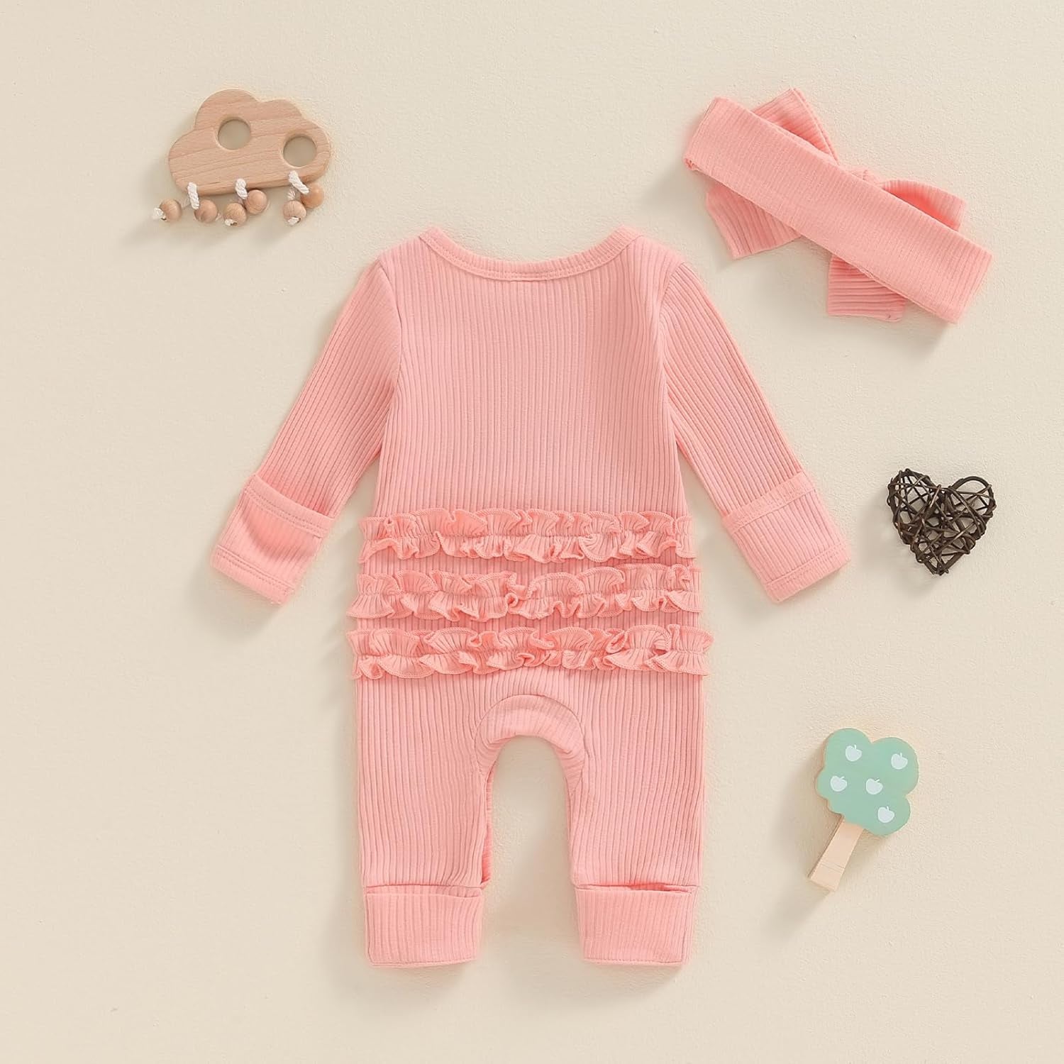 Im New Here Newborn Outfit Girl Long Sleeve Letter Romper Ribbed Knit Jumpsuit Baby Girl Preemie Coming Home Outfit