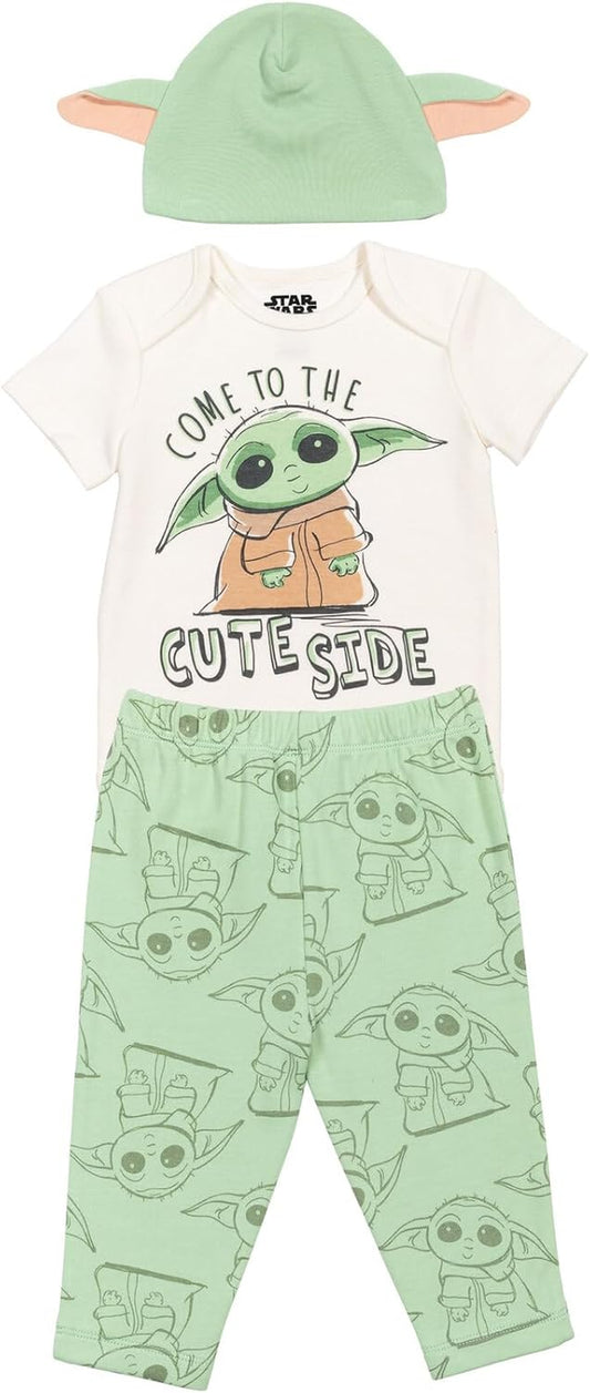 Millennium Falcon Chewbacca Darth Vader Baby 3 Piece Outfit Set: Cuddly Bodysuit Pants Hat Newborn to Infant