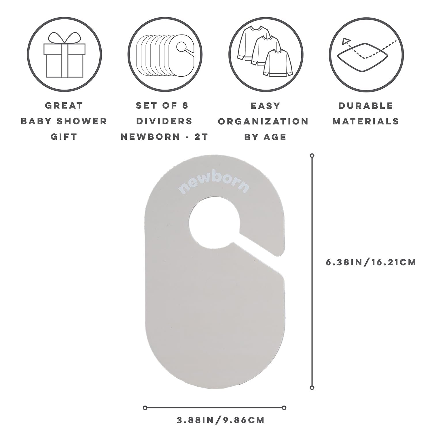 Baby Closet Dividers Set of 8 - Baby Clothes Organizer Toddler Hanger, Double-Sided Size Labels - Nursery Organization for Baby Clothing Newborn Infant to 2T Boy & Girl - Gray & Beige