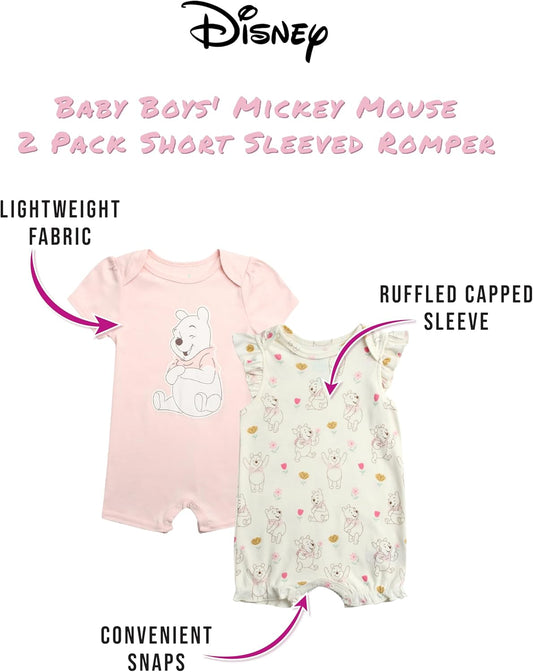 Baby Girls Romper - 2 Pack Ruffled Short Sleeve Baby Jumpsuit Romper - Cozy Baby Clothes for Girls (Newborn/Infant)