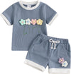 Toddler Baby Girl Outfits Floral Summer Clothes Infant Spring Waffle Short Sleeve Shirt Tops Cute Shorts Set