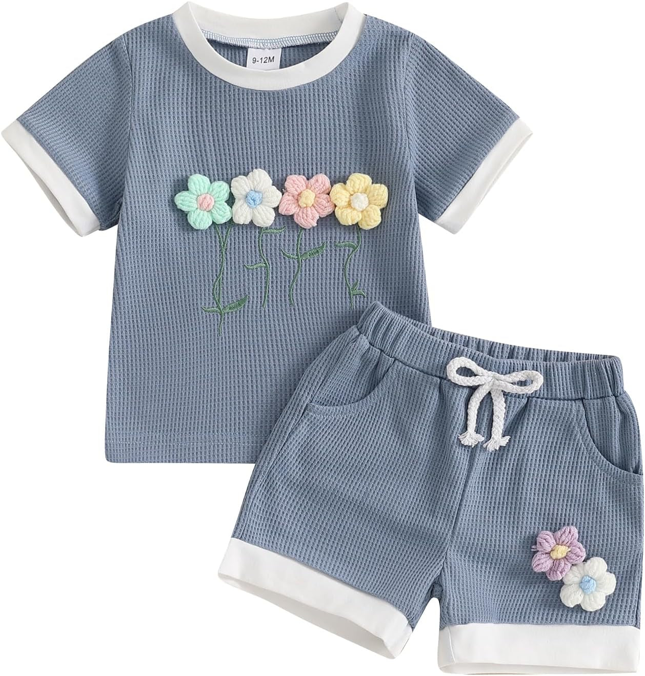 Toddler Baby Girl Outfits Floral Summer Clothes Infant Spring Waffle Short Sleeve Shirt Tops Cute Shorts Set