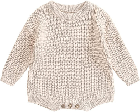 Baby Girl Boy Sweater Knit Oversized Pullover Sweatshirt Romper Onesie Warm Fall Winter Clothes Outfit Newborn