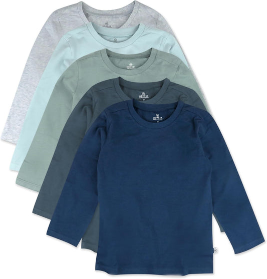 5-Pack Long Sleeve T Shirts 100% Organic Cotton for Toddler, Little Kids Boys, Girls