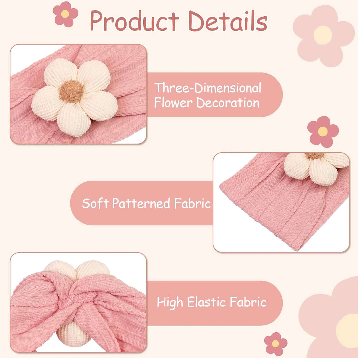 5 Pcs Baby Flower Headbands Baby Girls Nylon Headbands Soft Hairbands Hair Accessories for Newborn Infant Toddler Kids
