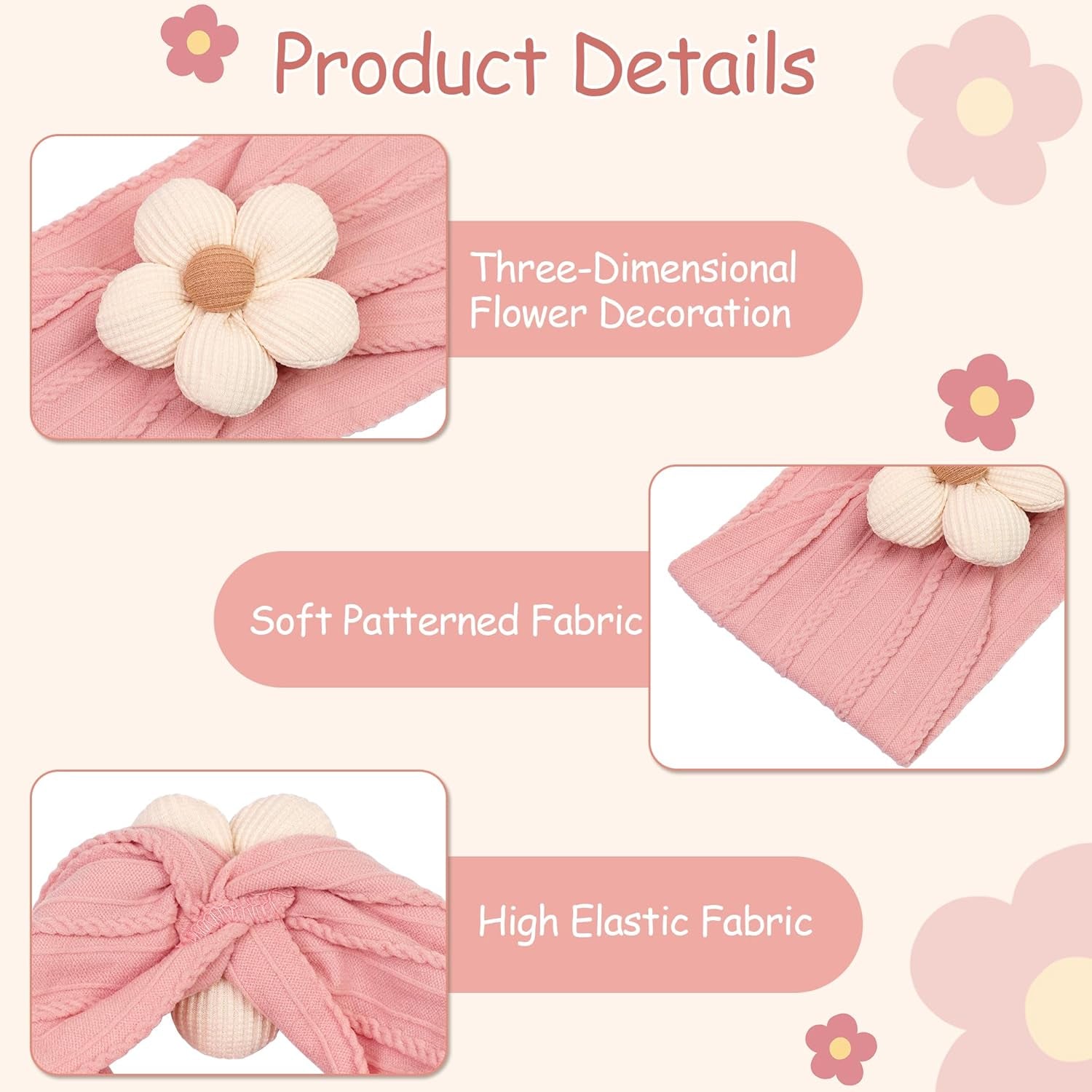 5 Pcs Baby Flower Headbands Baby Girls Nylon Headbands Soft Hairbands Hair Accessories for Newborn Infant Toddler Kids