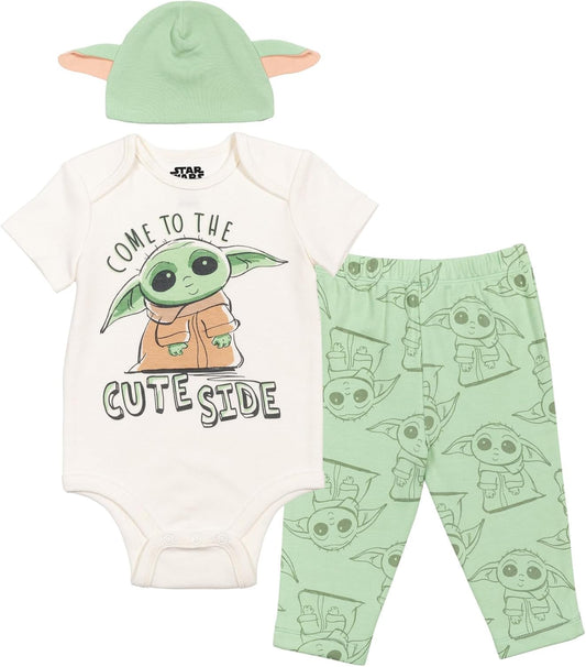 Millennium Falcon Chewbacca Darth Vader Baby 3 Piece Outfit Set: Cuddly Bodysuit Pants Hat Newborn to Infant