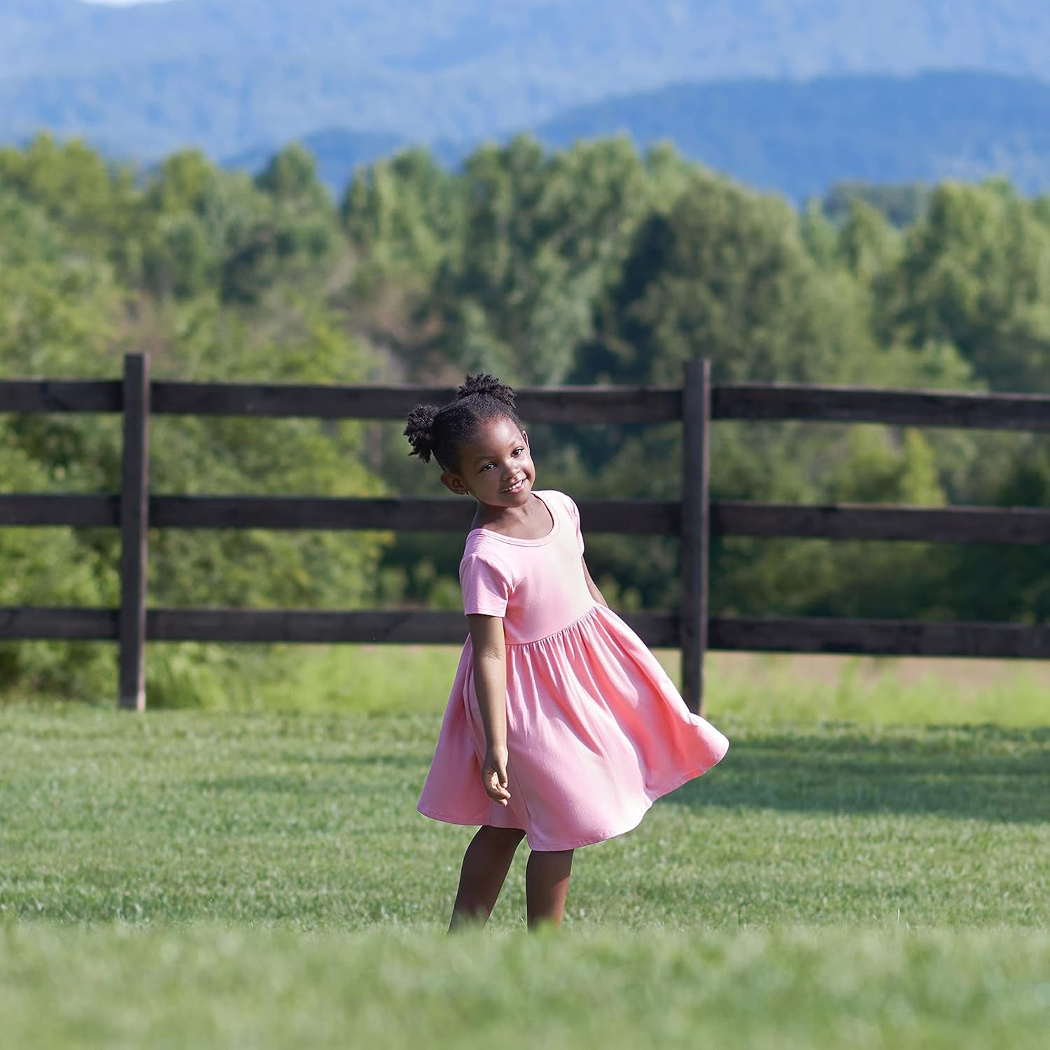 Baby Girls' Toddler Buttery Soft Short Sleeve Twirl Dress with Viscose Made from Eucalyptus