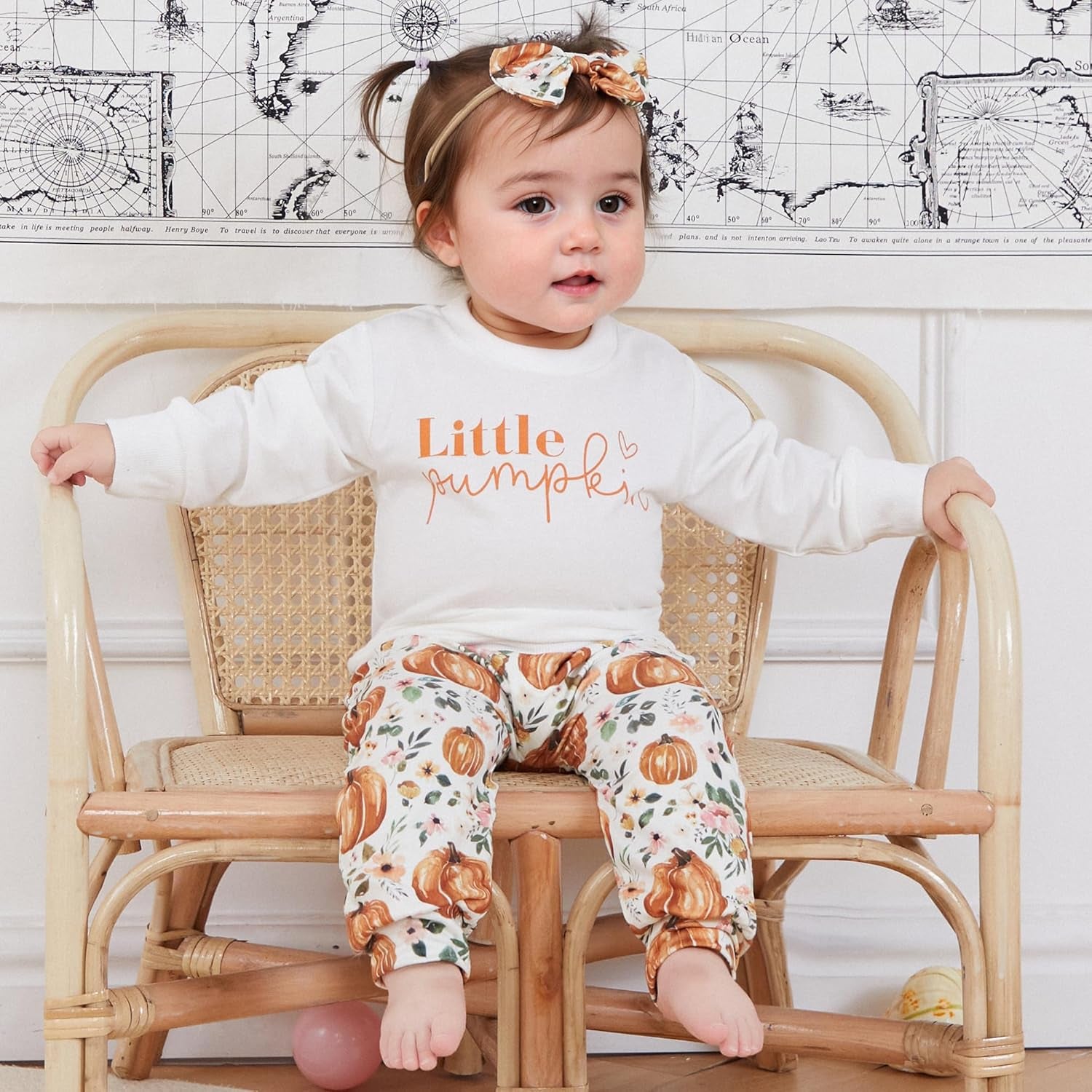 Baby Girl Winter Clothes Pumpkin Crewneck Sweatshirts Flower Sweatpants Headband Toddler Fall Halloween Outfits
