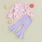 Baby Girl Fall Winter Clothes Floral Knit Crewneck Sweatshirts Flare Pants Set Toddler Bell-Bottoms Outfits