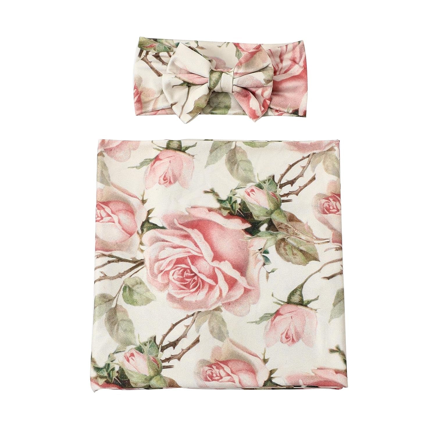 Newborn Receiving Blanket Headband Set Baby Flower Swaddle (Vintage Flower)