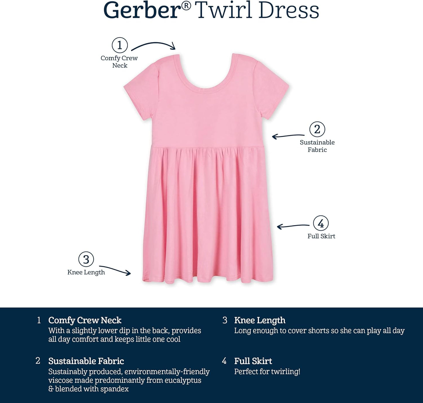 Baby Girls' Toddler Buttery Soft Short Sleeve Twirl Dress with Viscose Made from Eucalyptus