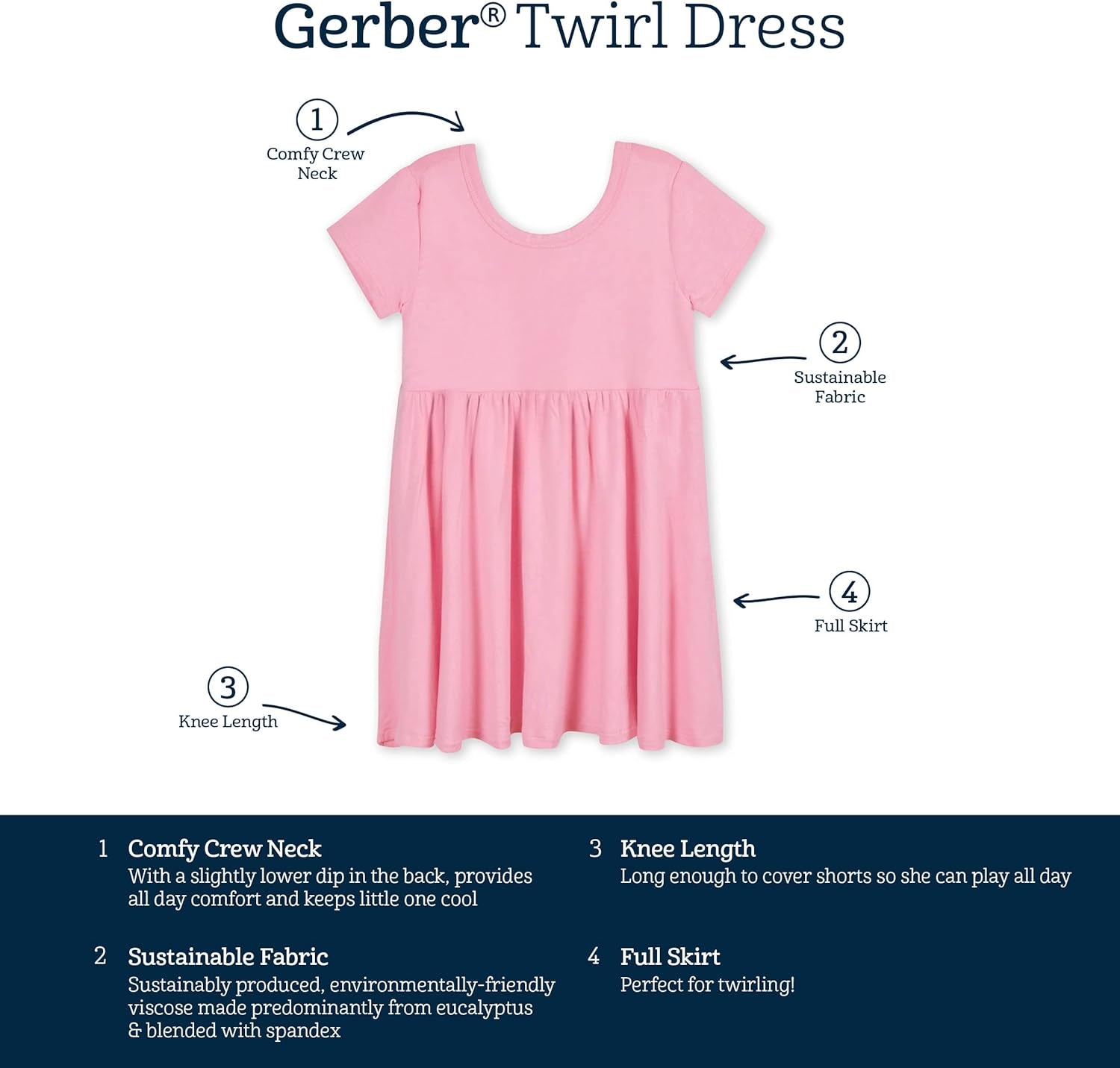 Baby Girls' Toddler Buttery Soft Short Sleeve Twirl Dress with Viscose Made from Eucalyptus