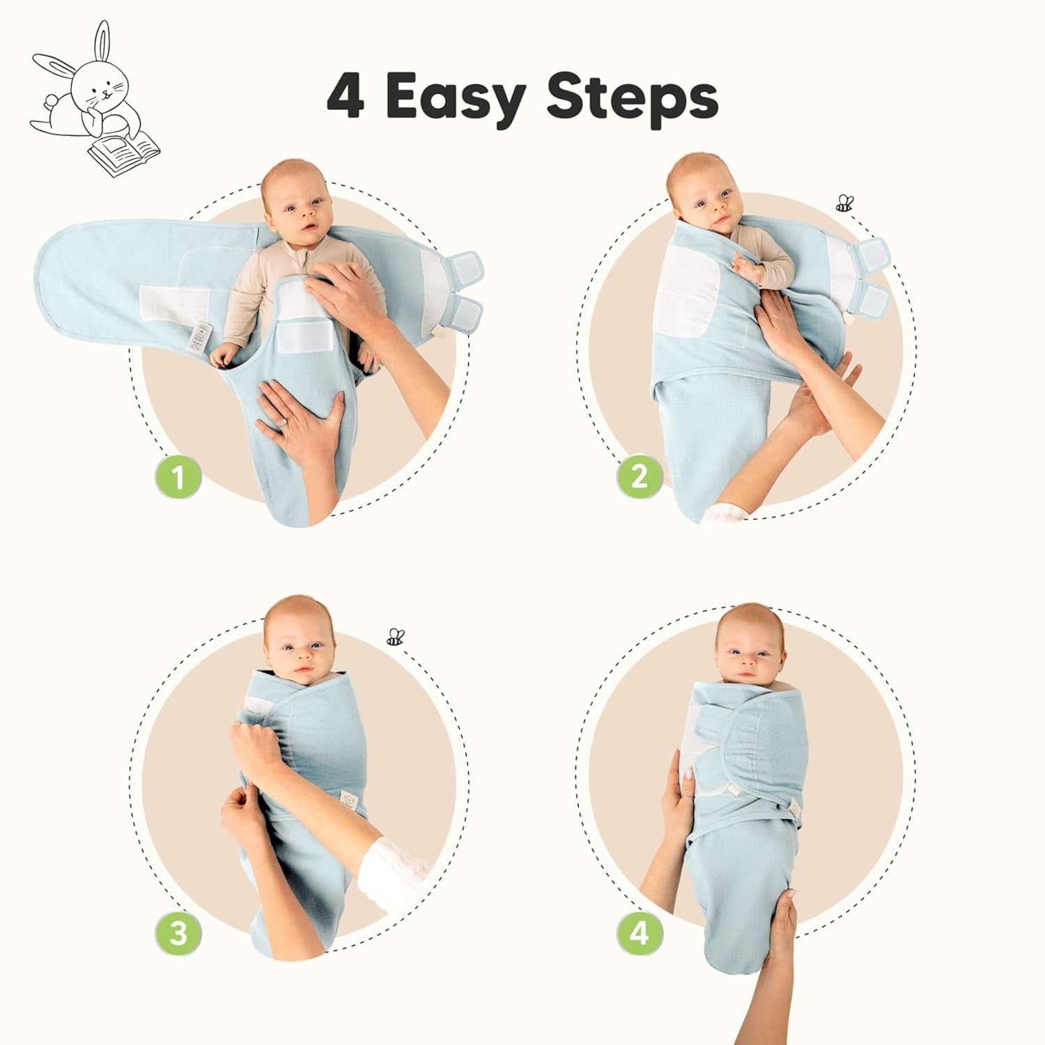 3-Pack Organic Swaddles for Newborns, Baby Sleep Sacks 0-3 Months - Baby Swaddle Wrap, Newborn Wearable Blanket, Infant Sleep Sack for Girls, Boys, Soft & Snug, Large Hook & Loop Closure (Ripple)