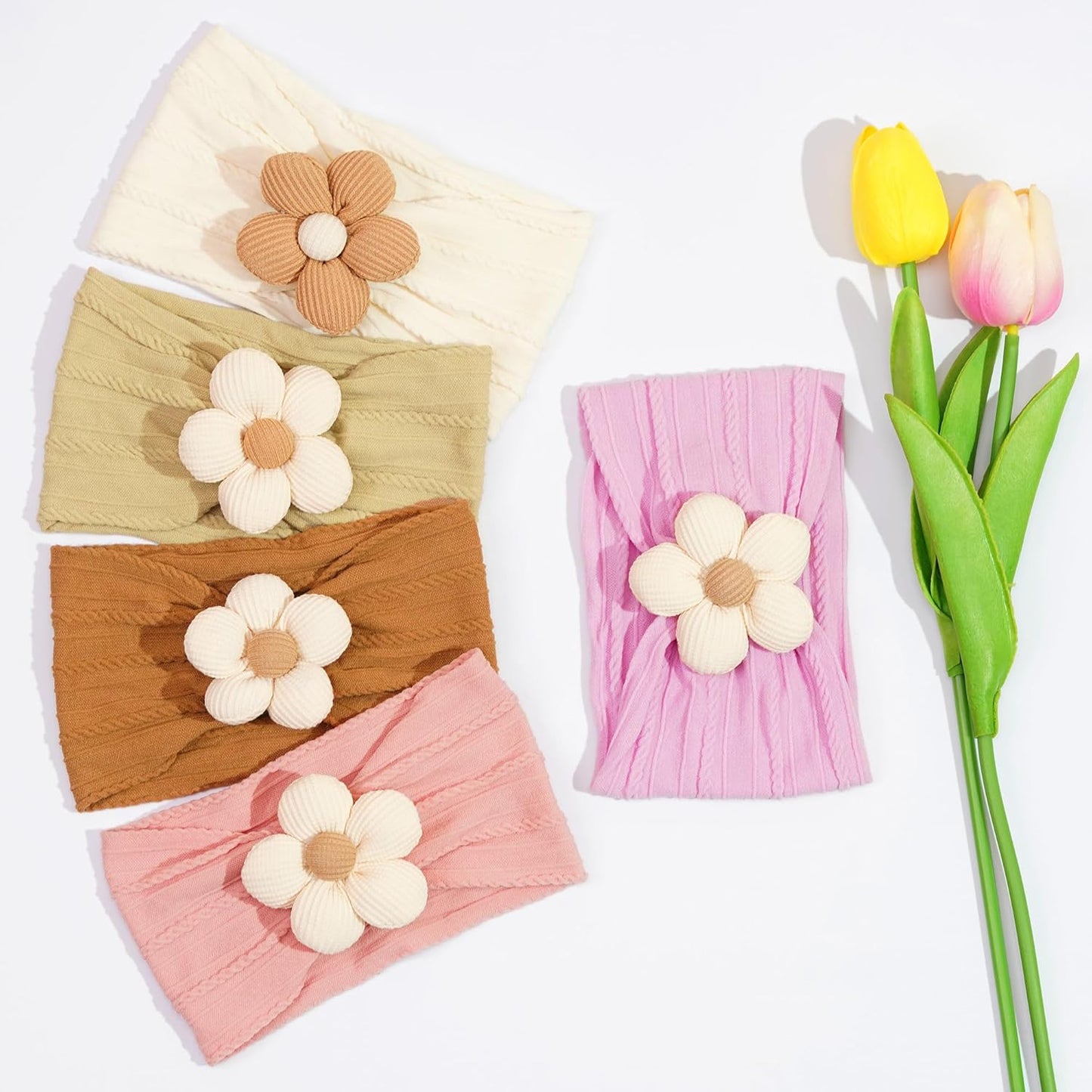 5 Pcs Baby Flower Headbands Baby Girls Nylon Headbands Soft Hairbands Hair Accessories for Newborn Infant Toddler Kids