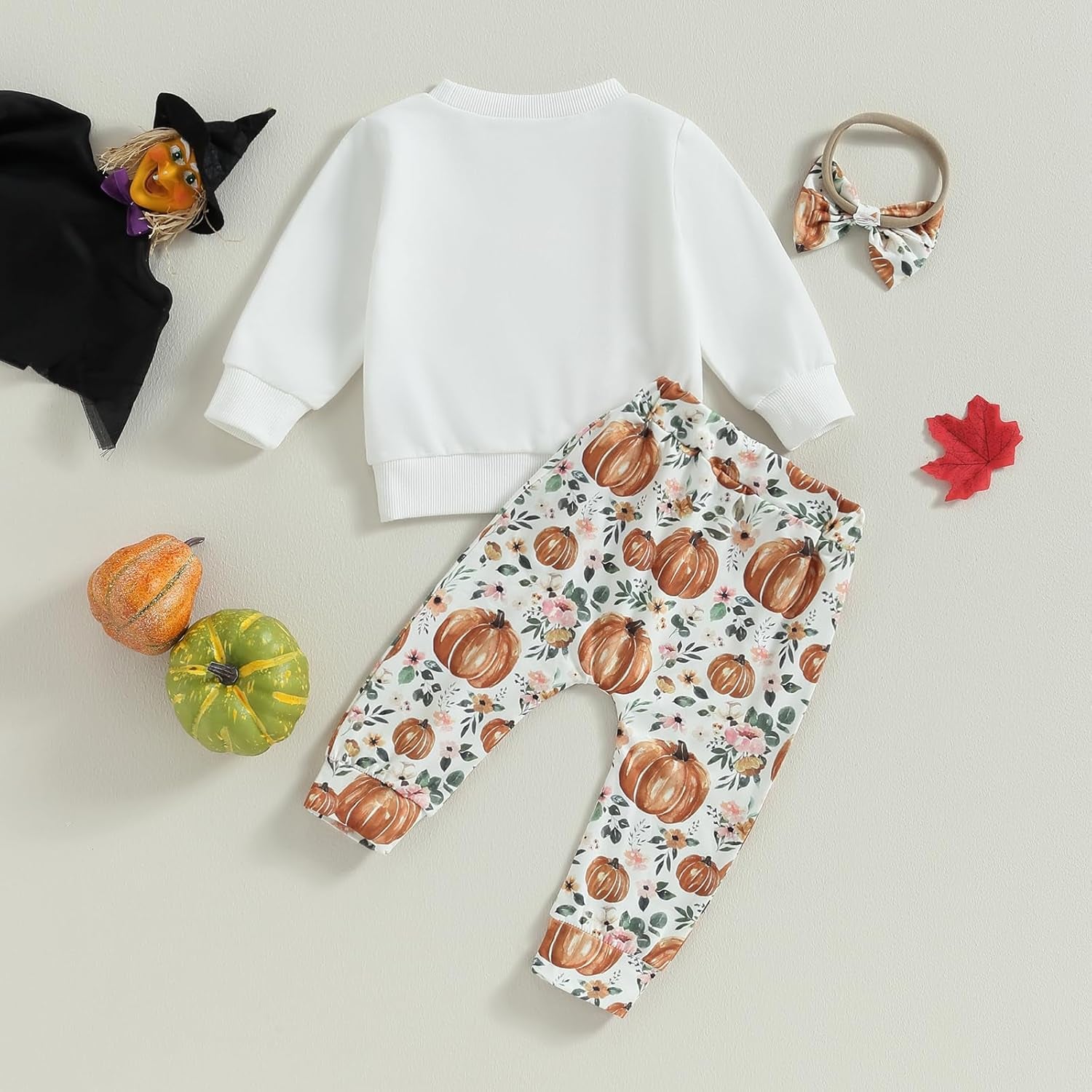 Baby Girl Winter Clothes Pumpkin Crewneck Sweatshirts Flower Sweatpants Headband Toddler Fall Halloween Outfits