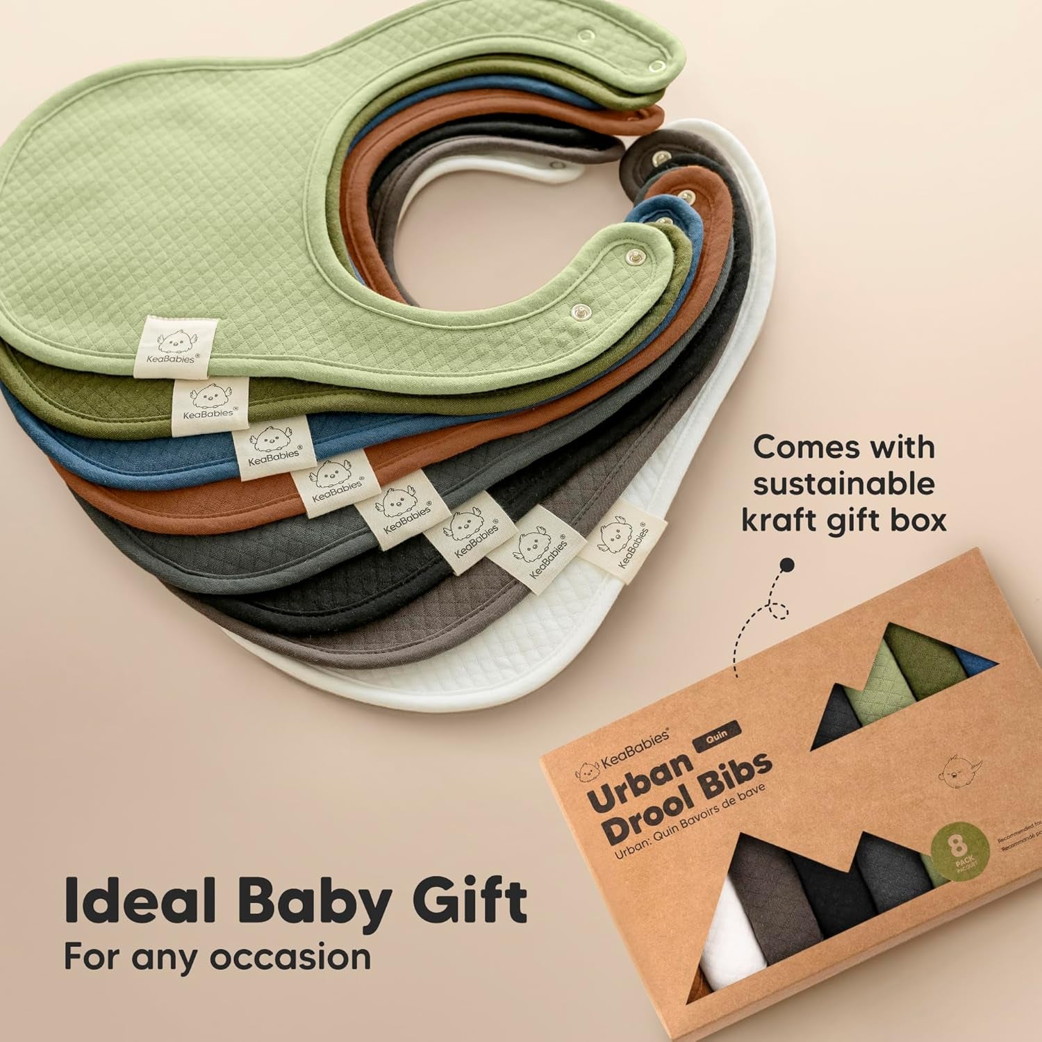 8-Pack Organic Baby Bibs for Girls, Boys - Quilted Cotton Cloth Baby Drool Bibs for Drooling and Teething Toddler, Newborn, Infant, Soft & Super Absorbent (Basics)
