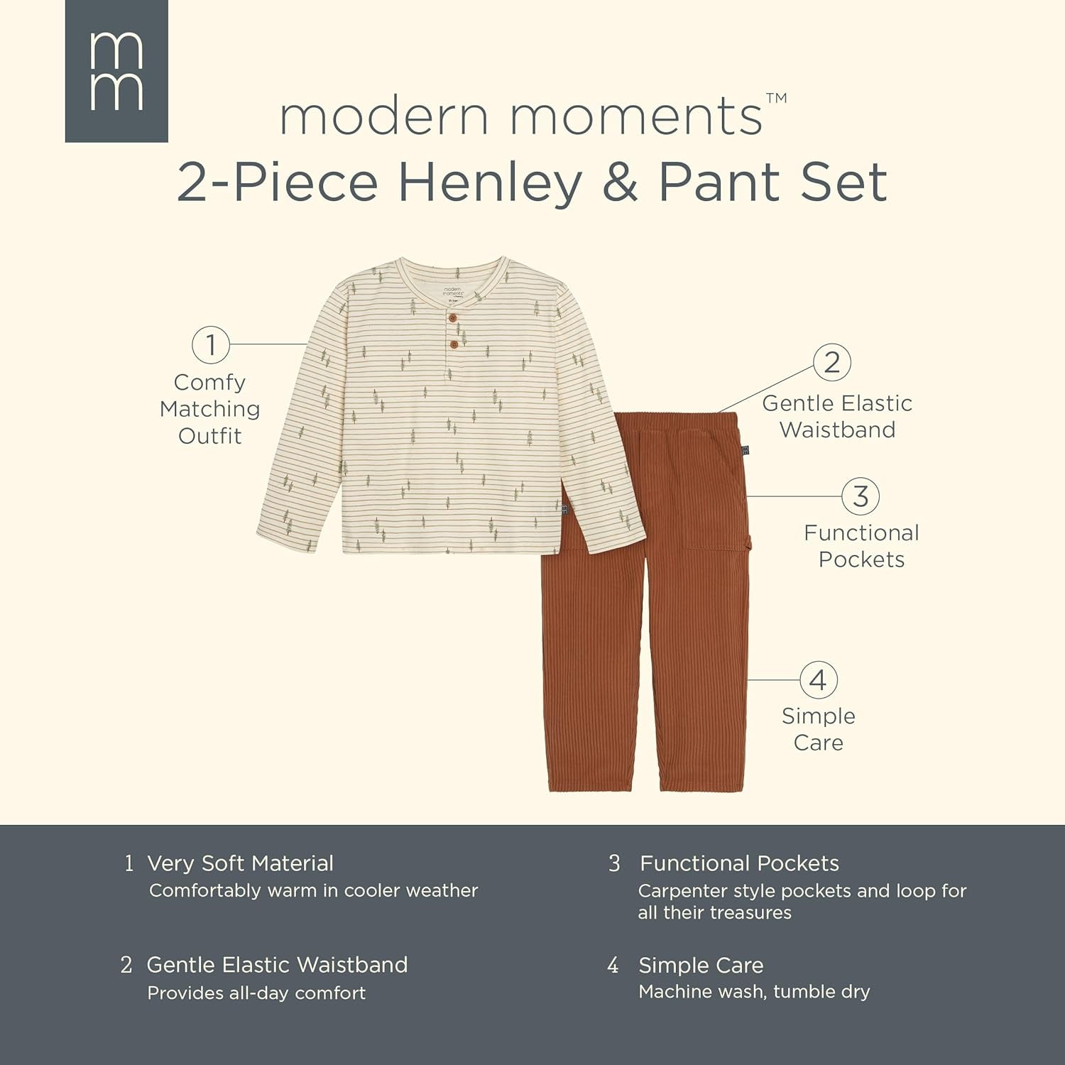 Boys' Baby and Toddler Henley Shirt with Corduroy Pant Set