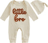 Newborn Baby Boys Girls Romper Long Sleeve Lil Bro Letter Print Solid Color Bodysuit Jumpsuit
